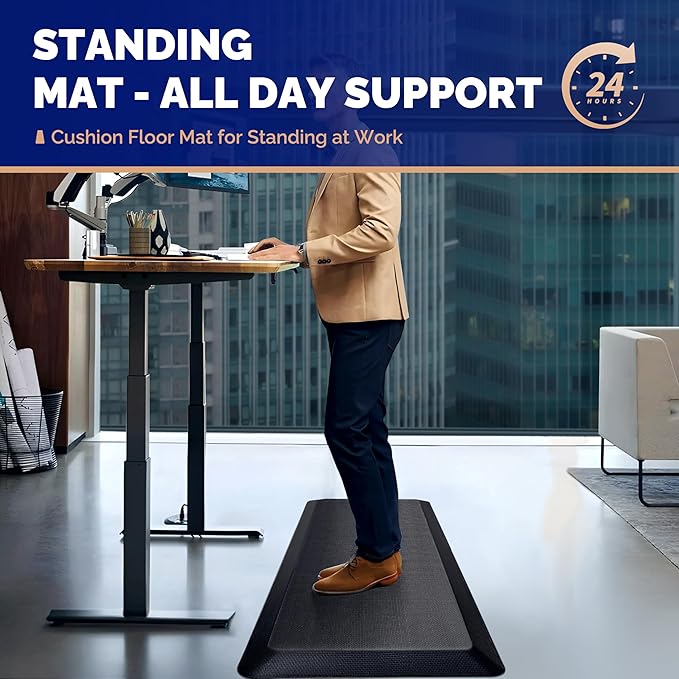FEATOL Anti Fatigue Mat for Standing, 9/10 Extra Thick Ergonomic Standing Desk Mat, Comfort & Durable Memory Foam Standing Mat at Home,Office All Day (20" x 32", Black, 2PC)