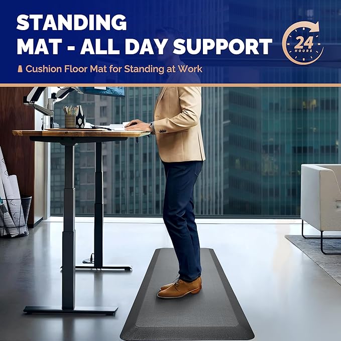 FEATOL Anti Fatigue Mat for Standing, 9/10 Extra Thick Ergonomic Standing Desk Mat, Comfort & Durable Memory Foam Standing Mat at Home,Office All Day (20" x 59", Grey, 1PC)
