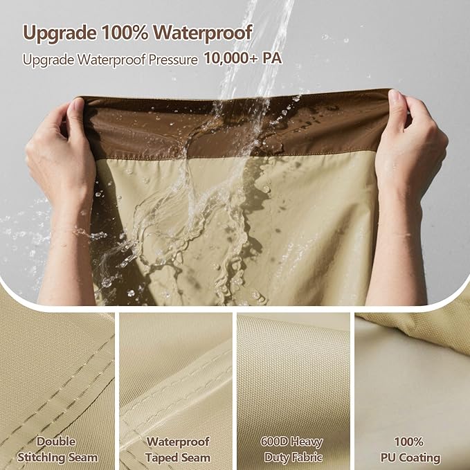 Outdoor Patio Furniture Cover - Heavy Duty Waterproof 600D Tough Canvas Protector for Rectangular Table Cover, All-Season Dining Table and Chair Covers (72L x 44W x 28H Inch)