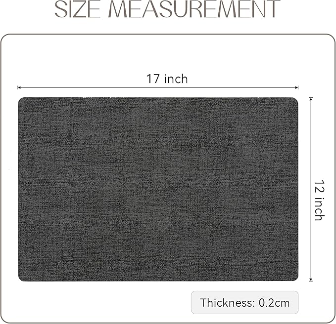 Romanstile Vinyl Placemats Set of 12-12 X 17 Inch - Heat Resistant Place Mats 100% Waterproof Oilproof Wipeable Reversible Faux Leather Table Mats for Kitchen, Dining, Party, Outdoor, Charcoal