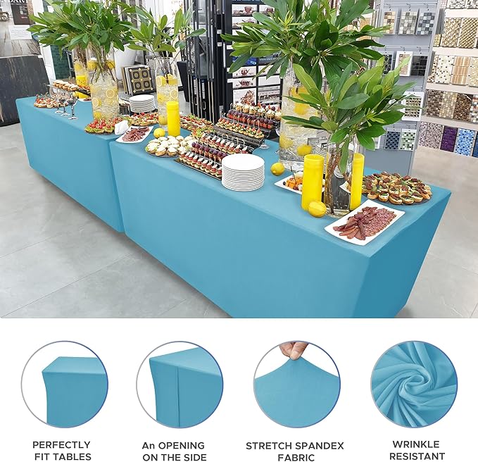 Nasitos Fitted Table Covers Stretch Spandex - 72 x 30 Inch - 4 Pack Turquoise Rectangle Table Clothes for 6 Foot Folding Tables, Wrinkle Resistant Tablecloths for Parties, Trade Show, Craft Show