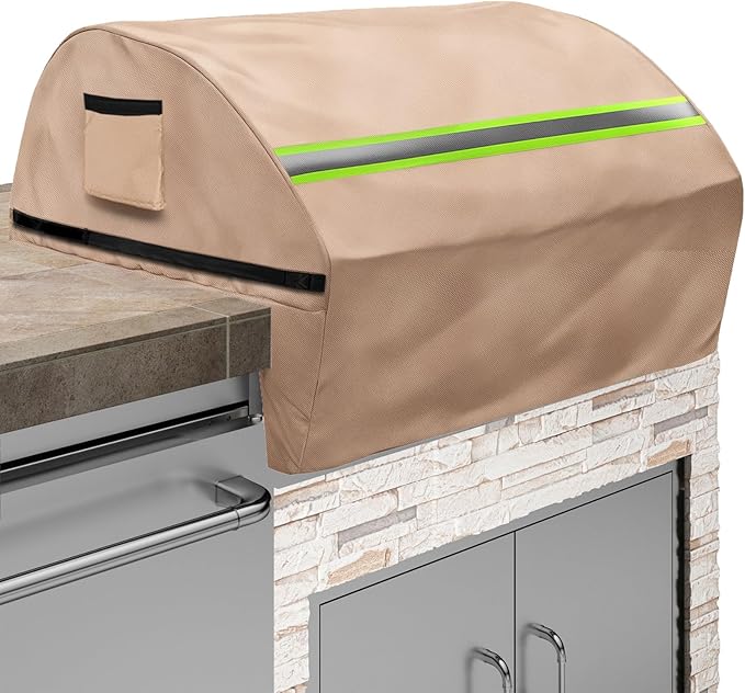 Built in Grill Cover for Blaze Premium LTE 32-Inch - Heavy Duty 600D Waterproof with Reflective Strips and Plush Lining, Universal 4-Burner Gas Grill Protector,Khaki