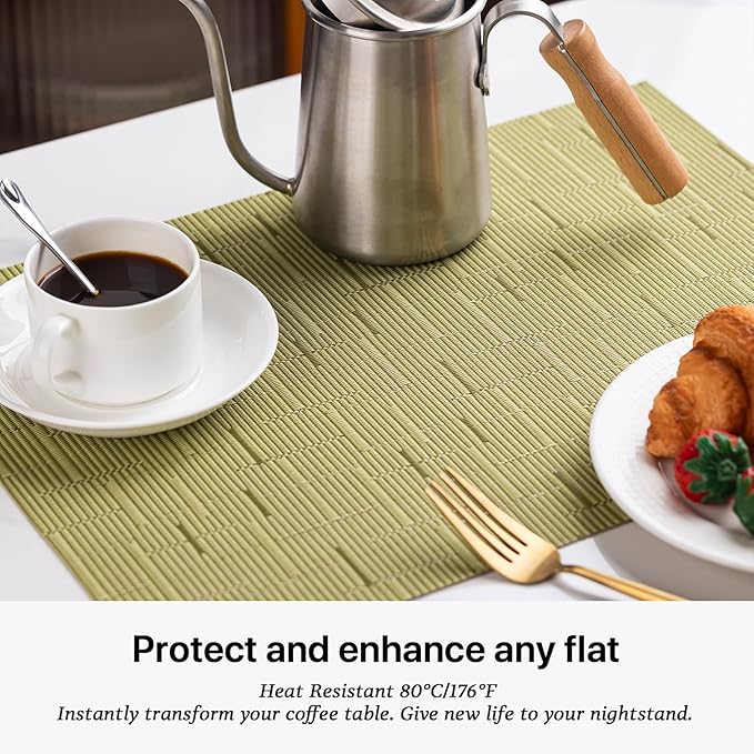 LEXMORE Placemats Set of 8 Vinyl/Plastic Woven Place Mats for Kitchen Table Indoor/Outdoor Washable Placemat Wipeable Dining Table Mats(Pea Green)