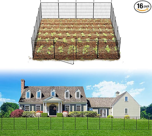 FXW Decorative Garden Fence for Yard - 24in(H) x 29.6ft(L) 16 Panels - Metal Fencing Panels - Animal Barrier Border for Dogs & Rabbits, Flower & Plant Edging