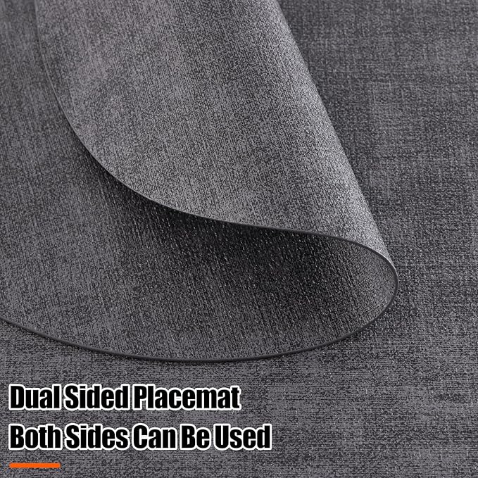 Homaxy Round Faux Leather Placemats and Coasters, Washable Dual-Side Table Mats, Wipeable Heat-Resistant Dining Place Mats for Outdoor and Indoor, Set of 8, Diameter 13 and 3.93 inch, Dark Grey