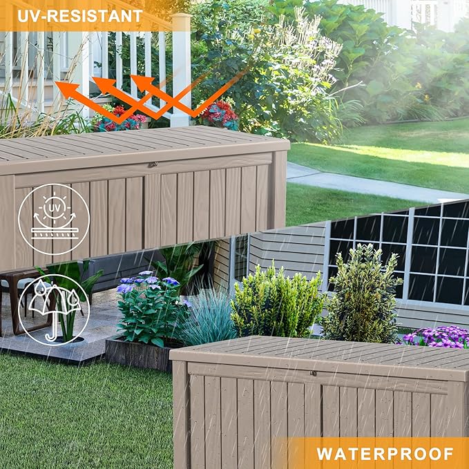 EasyUp 150 Gallon Outdoor Storage Box, Resin Waterproof UV-Resistant Deck Box with Hydraulic Lid Support, Reinforced Stability for Patio, Garden, and Poolside, Gray