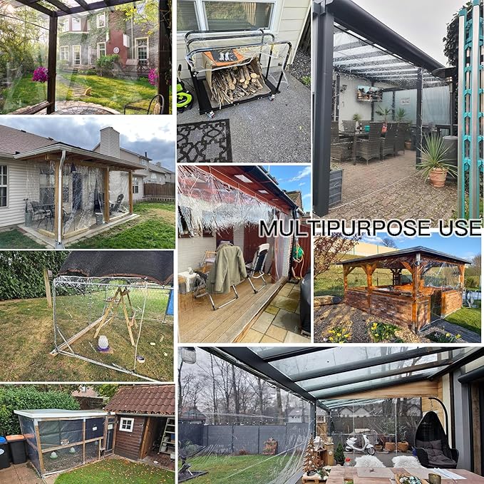 Clear Tarp with Grommets,Transparent Heavy Duty PVC Vinyl Tarpaulin， Anti-Tear Waterproof ，14Mil Clear Awning Canopy Patio Enclosure,for Home Garden Outdoor（10' x 20'）