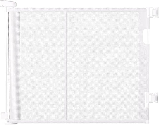 71 inches Extra Wide Retractable Baby Gate, 34 inches Tall Pet Gate for Stairs, Hallways, Kitchens, Safety Mesh Barrier for Kids and Dogs, Indoor Outdoor Use, White