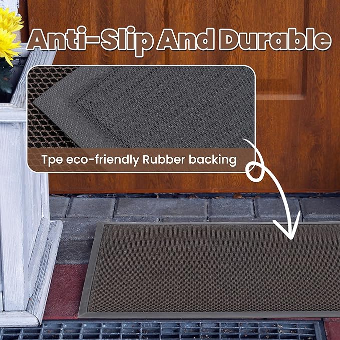 Outdoor Indoor Door Mats for Entryway, Heavy Duty and Durable All-Weather Entry Mat, Low Profile, Non-Slip and Easy Clean Outdoor Doormat for Entrance, Patio and Garage (Brown 47"x31")