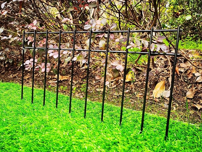 Adavin Small or Medium Animal Barrier Fence 10 Pack 20 in(L) X 10 in(H) Underground Decorative Garden Fencing, Dog Rabbits Fences Black Metal Fence Panel Ground Stakes for Outdoor Patio. Total 17 Ft