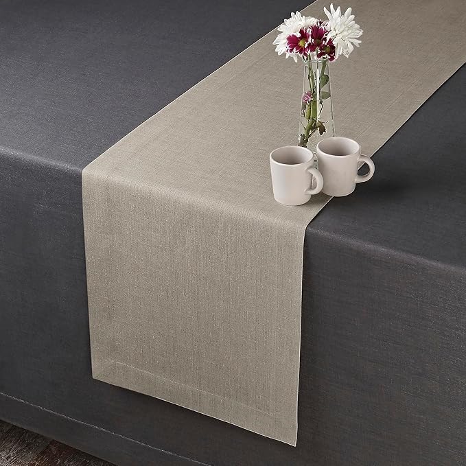 D'Moksha Homes Linen Natural Table Runner 60 Inches - 100% Pure Linen Short Table Runner 14 x 60 Inch for Coffee Tables, Dresser, Valentines, Holiday - Machine Washable