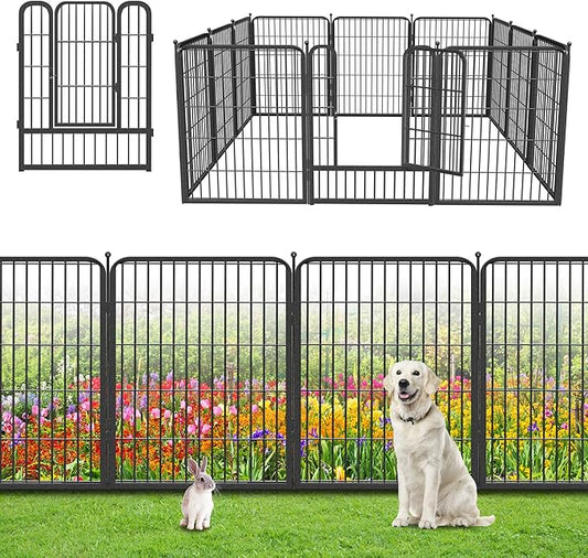 Garden Fence with Gate Metal Fencing for Yard, 32in x 23ft 10 Panels No Dig Fence Panels Temporary Dog Fence Rustproof Garden Fencing Flower Bed Edging for Patio