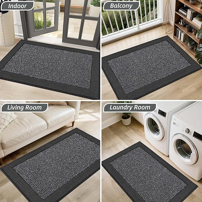 BEQHAUSE Indoor Door Mat 20" x 32", Dirt Trapper Door Mats Non-Slip Entryway Rugs Washable, Resist Dirt Absorbent Welcome Mat, Low Profile Floor Mats for Front Back Door and Entryway, Charcoal