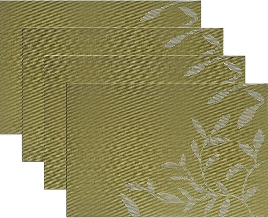 Leaf Placemats Set of 4, Non-Slip Heat-Resistant 18" x 12" Vinyl Washable Placemats for Kitchen Indoor Outdoor Party Birthdays Weddings Decoration (Green)