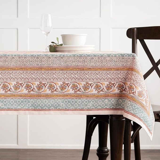 Maison d' Hermine Table Cloth Rectangle Table 100% Cotton 70 x 90 Inches Fall Tablecloth Reusable Everyday Use for Thanksgiving Christmas Decorations Dining Farmhouse Party (Nila)