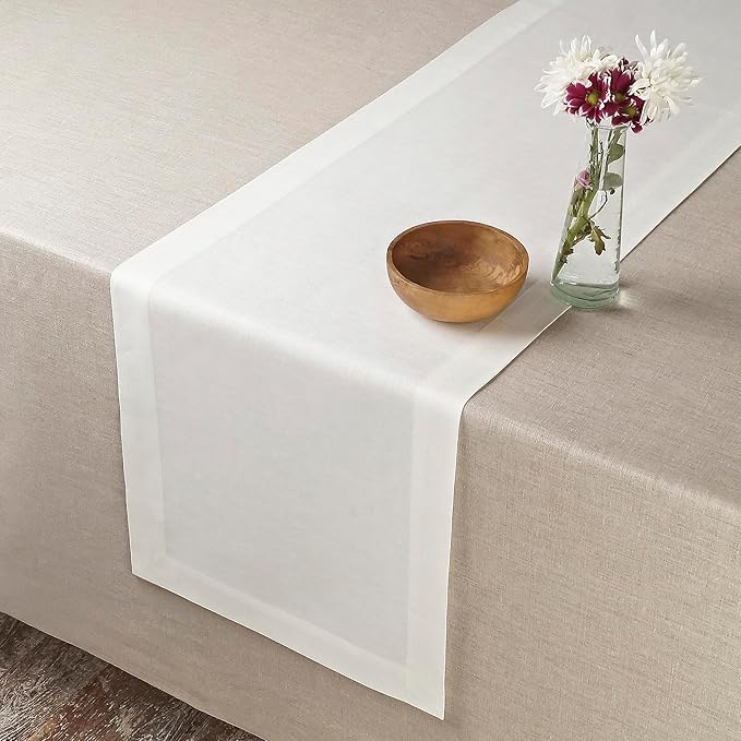 D'Moksha Homes Linen Ivory Table Runner 120 Inches Long - 100% Pure Linen Dining Table Runner 14 x 120 Inch for Valentines, Holiday - Machine Washable