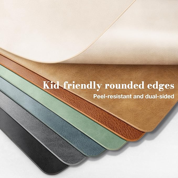 Roxifina Faux Leather Placemats Set of 8 - Vinyl Placemats Wipeable Waterproof Oil-Proof PU Place Mats Heat Resistant Reversible Table Mats for Dining, Kitchen, Outdoor, 12 x 17 Inch (Camel)