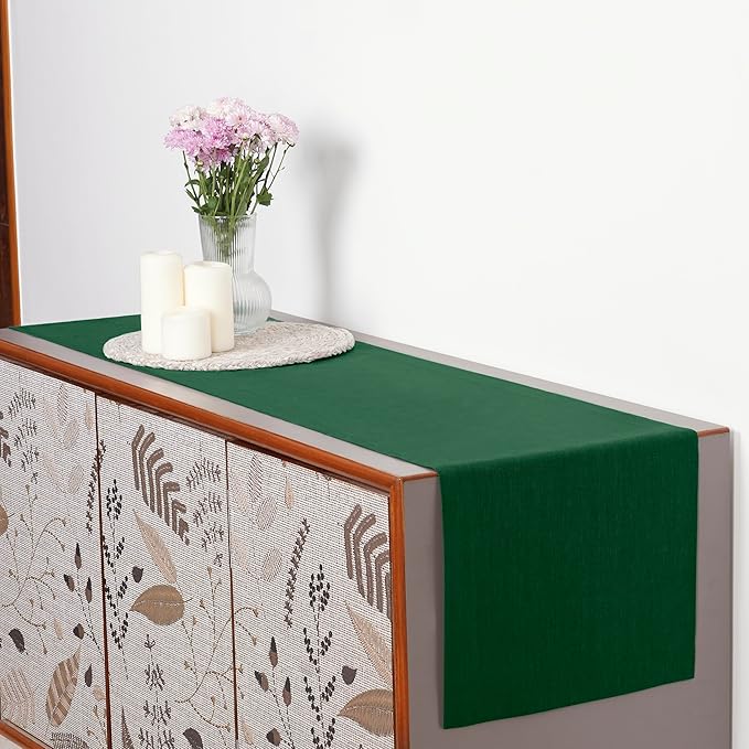 D'Moksha Homes Linen Table Runner 48 Inches - 100% Pure Linen Forest Green Table Runner 14 x 48 Inch for Coffee Tables, Dresser, Winter, Holiday - Machine Washable