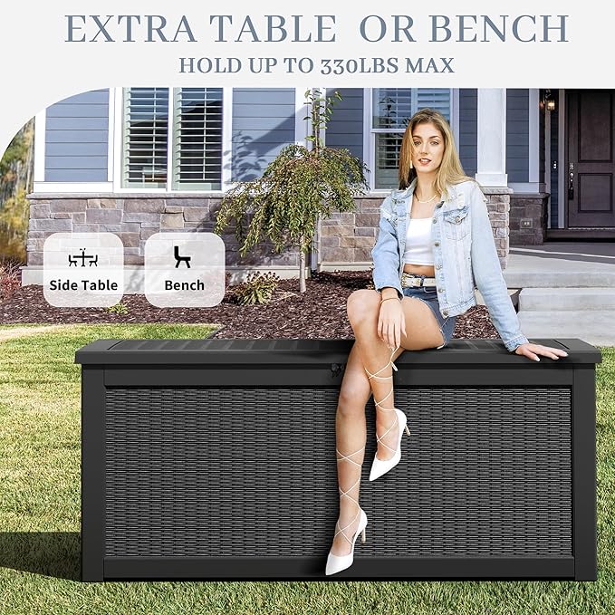 NUNU LAB 260 Gallon Outdoor Storage Box, Large Resin Deck Box with Double Wall Panels, Waterproof Patio Storage Bin for Garden Tools, Pool Accessories, Package Deliveries & Outdoor Gear