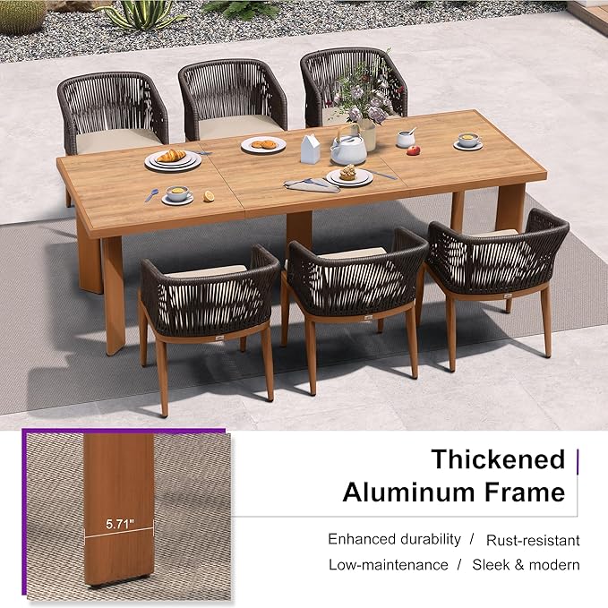 PURPLE LEAF 9 Pieces Outdoor Dining Set Patio Furniture Set Aluminum Rattan Wicker Patio Dining Table and Chairs Set for 8 for Lawn Backyard Deck Brown with Counter Stools