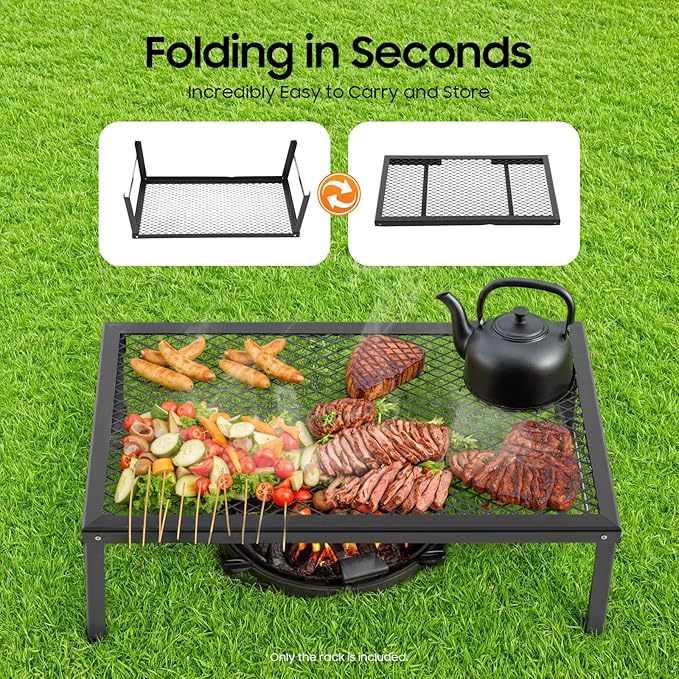 Folding Campfire Grill, 21.7in x 11.8in Portable Over Fire Camp Grill with Legs, Fire Pit Cooking Grate Barbecue Griddle Plate, Campfire Cooking Equipment for Outdoor Barbecue, Picnic, Camping