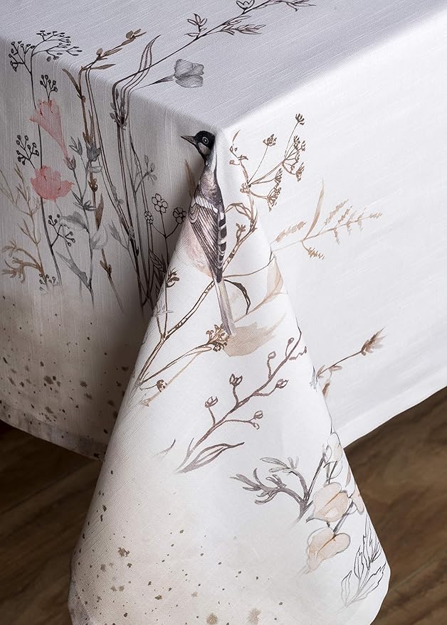 Maison d' Hermine Table Cloth Rectangle Table 100% Cotton 70 x 108 Inches Tablecloth Reusable for Dining Room, Farmhouse, Home, Party, Festive & Wedding Spring Summer - Meadow Florals - Brown