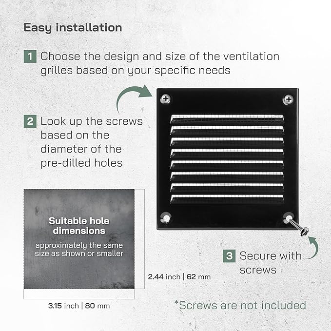 Vent Systems 4'' x 4'' Inch (Overall Dimensions) Pack of 20 - Black - Air Vent Cover Metal Air Return Grill with Built in Guard Screen Mesh - HVAC Vent Duct Cover, Soffit Vent for Indoor & Outdoor