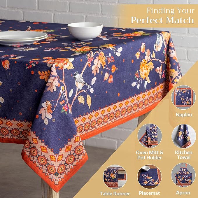 Maison d' Hermine Table Cloth Rectangle Table 100% Cotton 60 x 120 Inches Fall Tablecloth Reusable Everyday Use for Thanksgiving Christmas Decorations Dining Farmhouse Party (Kelim - Infinity)