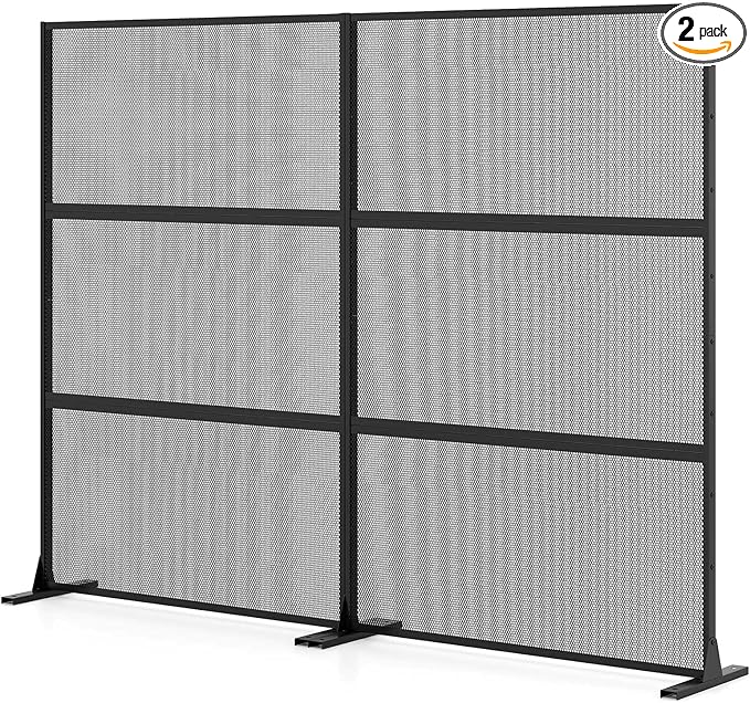 Giantex 2 Panels Metal Privacy Screen, 72''H x 48''W Powder-Coated Decorative Outdoor Fence Panel, Wall Divider for Room Separation, Freestanding Patio Divider for Balcony & Yard (Mesh Pattern)