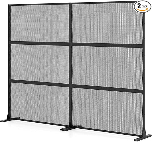 Giantex 2 Panels Metal Privacy Screen, 72''H x 48''W Powder-Coated Decorative Outdoor Fence Panel, Wall Divider for Room Separation, Freestanding Patio Divider for Balcony & Yard (Mesh Pattern)