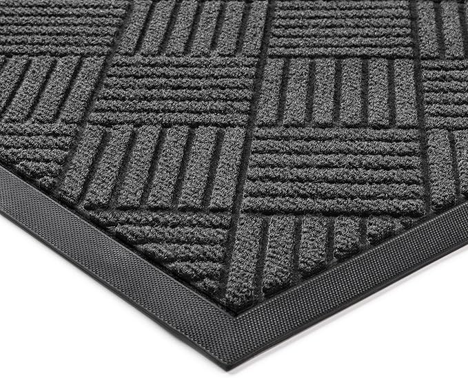 Front Door Mat, Heavy Duty Indoor Outdoor Doormat, 48" x 36" Low Profile Outdoor Mats for Home Entrance, Stain and Fade Resistant Welcome Mat Ideal for High Traffic Area, Diamond Grey