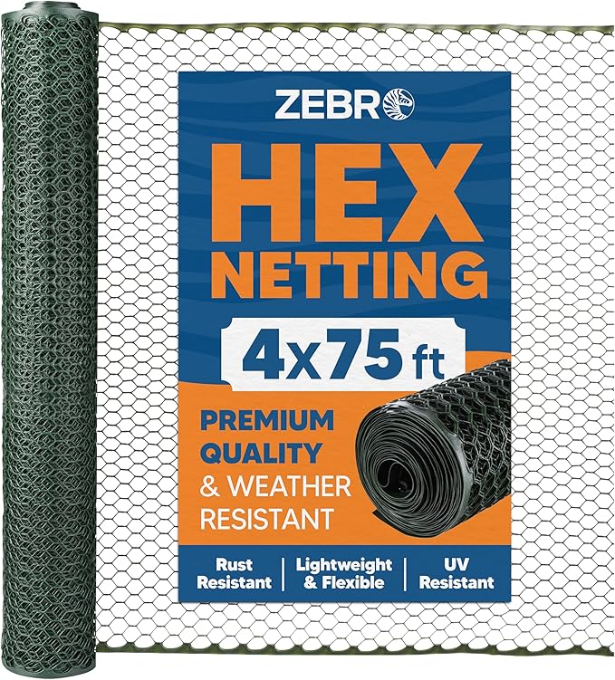 Zebro Plastic Chicken Wire Fence – Flexible Poultry Netting & Garden Fence for Chicken Coops, Rabbits, Pet Enclosures & Landscaping – Weatherproof & Rust-Free - 4' x 75' Green