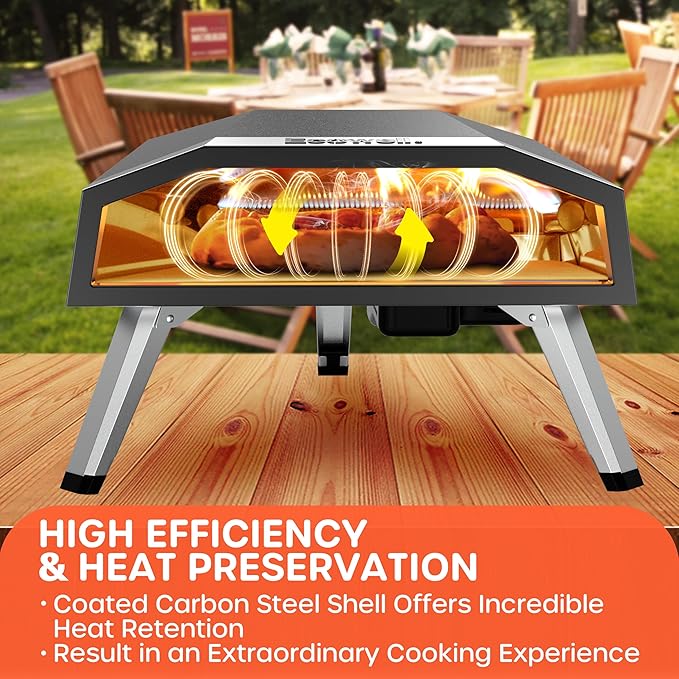 Ecowell Gas Pizza Oven – 12" Pizza Maker with Gas Regulator, Outdoor Energy-saving Propane Pizza Cooker, with Pizza Stone/Peel/Cutter/Infrared Thermometer (12 Inches)