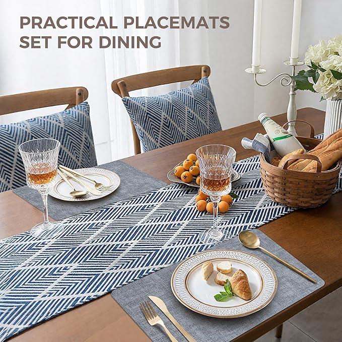 Vinyl Placemats Set of 4, Faux Leather Waterproof and Heat Resistant Place Mats, Washable Anti-Slip Table Mats with Coaster, Wipeable Placemats for Indoor & Outdoor 17" x 12" (Light Blue, Set of 4)