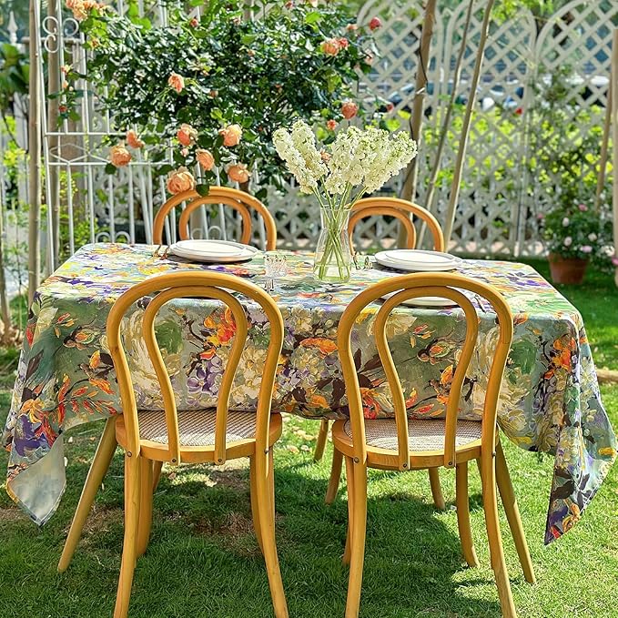 Rectangle Outdoor Tablecloth 84''x60'' - Waterproof Stain Resistant Washable Table Cloth, Durable Table Cover for Easter, Dining, Party, Picnic - Green