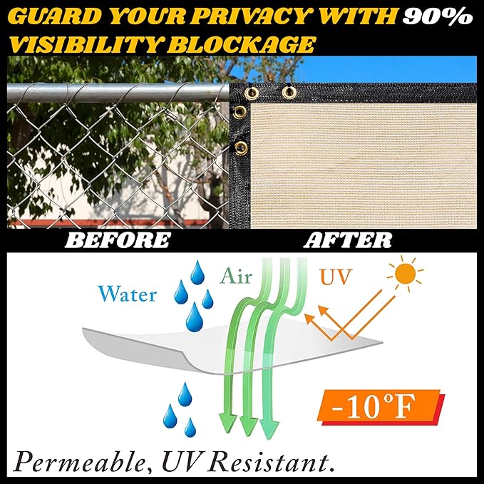 Royal Shade Custom Size 4' x 195' Beige Fence Privacy Screen Windscreen Cover Netting Mesh Fabric Cloth - Cable Zip Ties Included (We Make Custom Size)