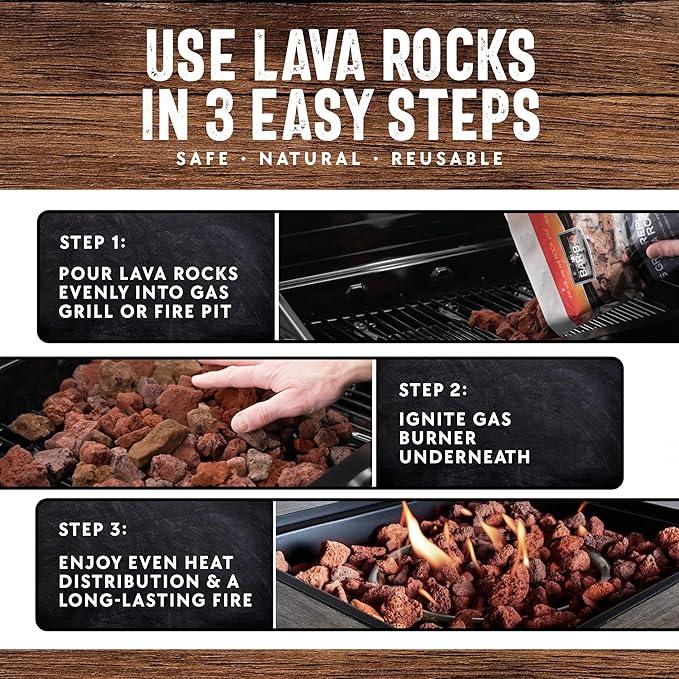 7lb Natural Volcanic Lava Rocks for Gas Fire Pit & Grill – Stones for Indoor/Outdoor Propane Fireplaces – Even Heat Distribution, Reduces Flare Ups Lava Rock by FryOilSaver Co. (Pack of 1)