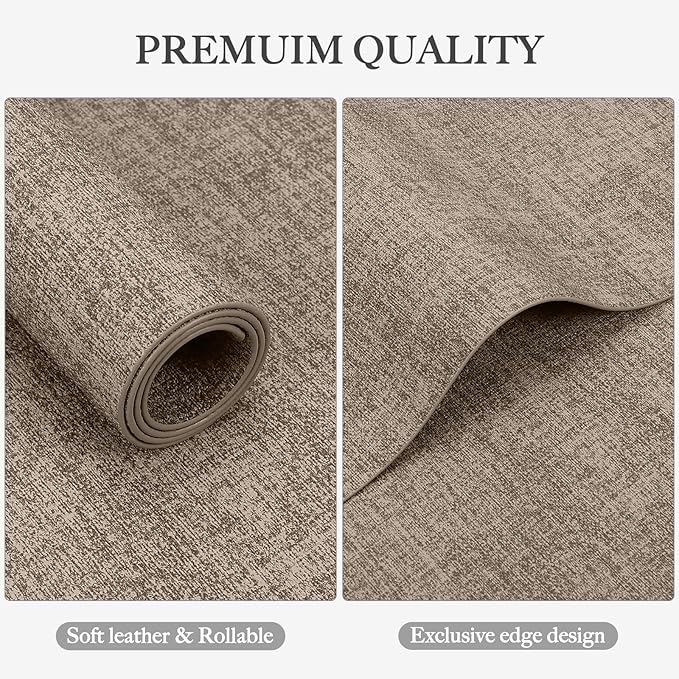 Faux Leather Heat Resistant Placemats Set of 6 – Waterproof Oilproof Wipeable Dining PU Vinyl Place Mat Easy Clean Table Mats for Kitchen/Dining/Party/Holiday, Khaki