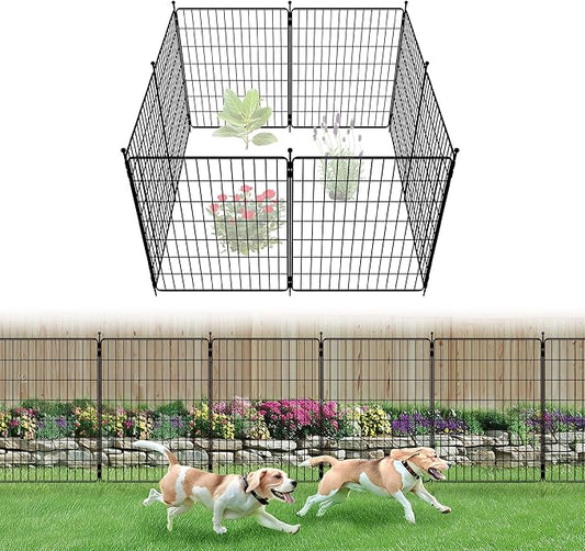 FXW Decorative Garden Fence for Yard - 32in(H) x 15.7ft(L) 8 Panels - Metal Fencing Panels - Animal Barrier Border for Dogs & Rabbits, Flower & Plant Edging