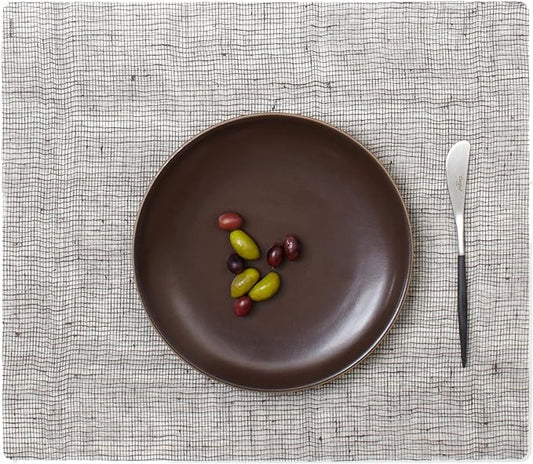 modern-twist 14" x 16" Silicone Rectangular Placemat, BPA, PVC-Free Table Mat, Dishwasher Safe, Linen Print in Chocolate, Pack of 1