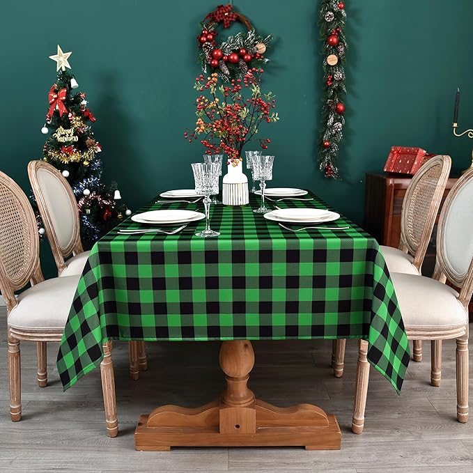 Gingham Tablecloth Fabric - Oblong 58x120 Water Resistant Irish Table Cloth for Indoor Use - Christmas Tabletop Cover Perfect for Birthday, Picnics, Gardens, and Saint Patricks Day