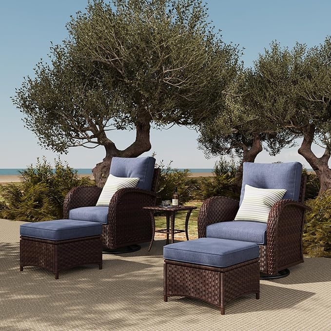 LayinSun 5 Pieces Outdoor Patio Furniture Set, Rattan Wicker Sectional Swivel Rocker Chairs Sets