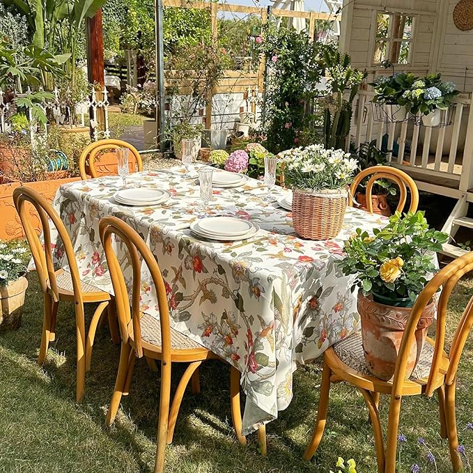 Rectangle Easter Tablecloth, Floral Waterproof Outdoor Tablecloth, Washable Spring Summer Table Cloth, Table Cover for Farmhouse, Dining, Party, Easter, 60 x 108 Inch, Red Flower