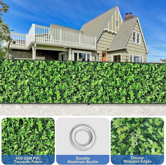 UPGRADE 3'x45'Customized PVC Privacy Fence Screen with Green Leaves Print – Outdoor Waterproof Patio Privacy Cover for Yard, Balcony, Garden Fence Decoration