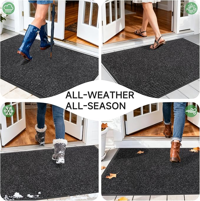Front Door Mat, Heavy Duty Indoor Outdoor Doormat for Entryway, 72" x 24" Low Profile Outdoor Mats for Home Entrance, Stain and Fade Resistant Welcome Mat for High Traffic Area, Black