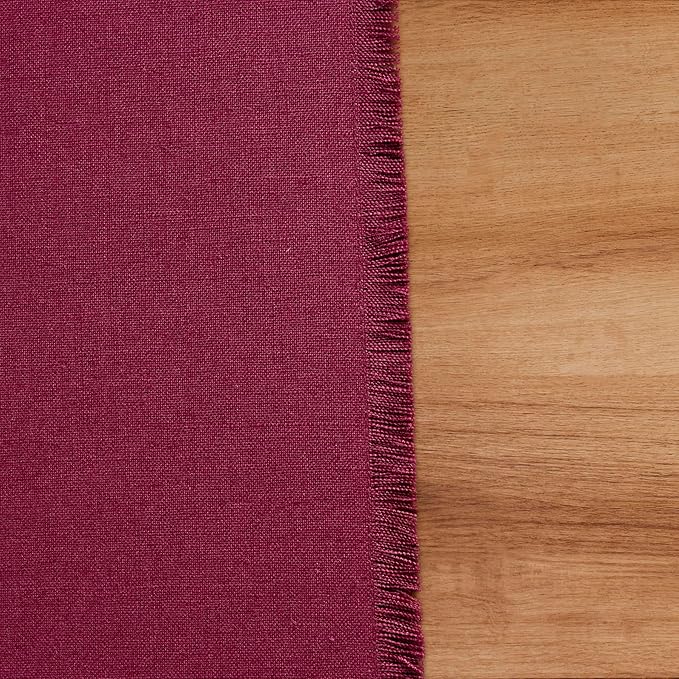 Solino Home Linen Beet Table Runner 72 Inches Long - Fringe, 100% Pure Linen Dining Table Runner 14 x 72 Inch for Valentines, Winter