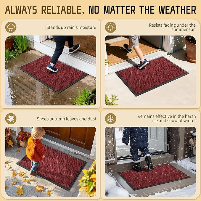 Yimobra Large Door Mat 36x24, All-Weather Waterproof Non-Slip Welcome Matt Outdoor, Heavy Duty Non Slip Doormat for Entryway for Patio and Garage Indoor, Easy Clean, Black Red