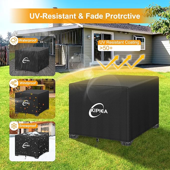 Kipiea Square Fire Pit Cover - Upgraded 600D Strong Tear Resistant, 100% Waterproof Fire Pit Table Cover, UPF 50+ Outdoor Firepit Cover Square Fading Resistant, 44" L x 44" W x 24" H