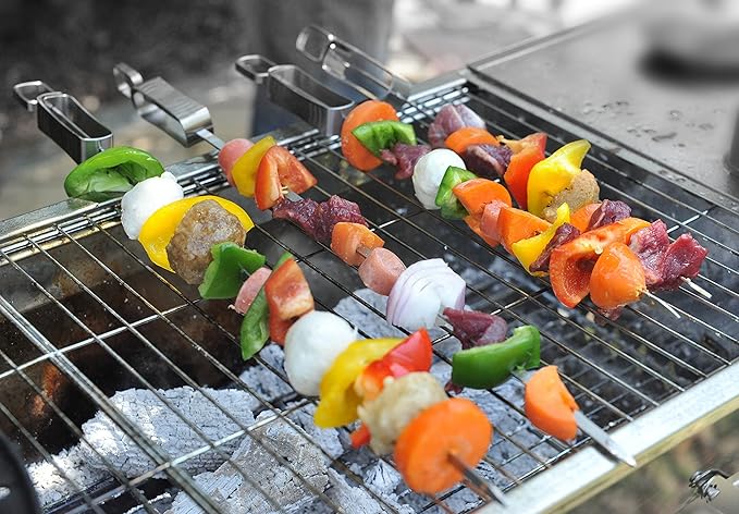 Jokari Pro Grade 6 in 1 Lighted Grill Set. All In One Industrial Strength Tool Includes Easy Grip Handle, Spatula, Adjustable Tongs, Knife Blade, Scraper, LED Flashlight, BBQ Skewers and Bottle Opener