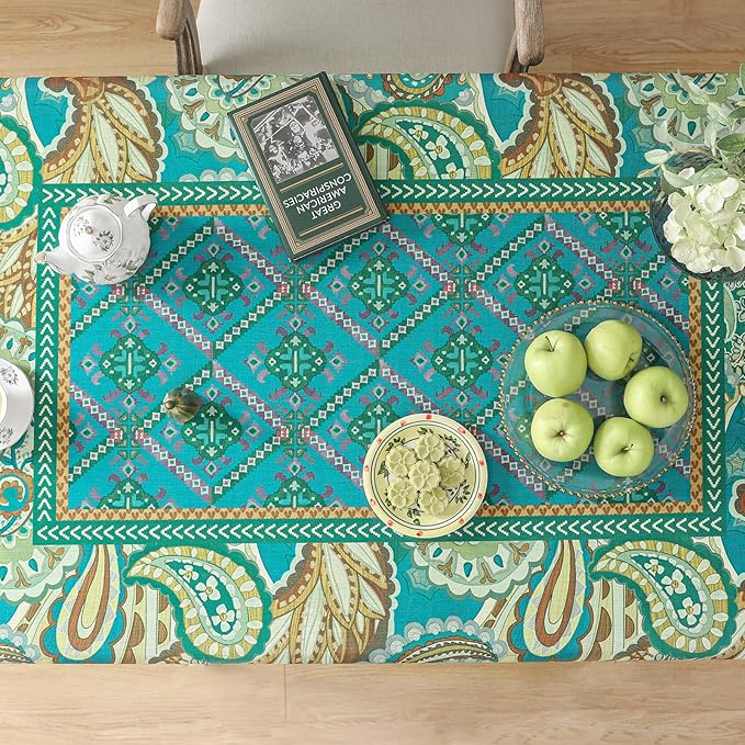 Designer Green Table Cloth Rectangle Table,Vintage Linen Wrinkle Resistant Durable Froal Tablecloth,Decor Table Cover for Home Farmhouse Thanksgiving Living Room Dining 55" × 79"-Milen